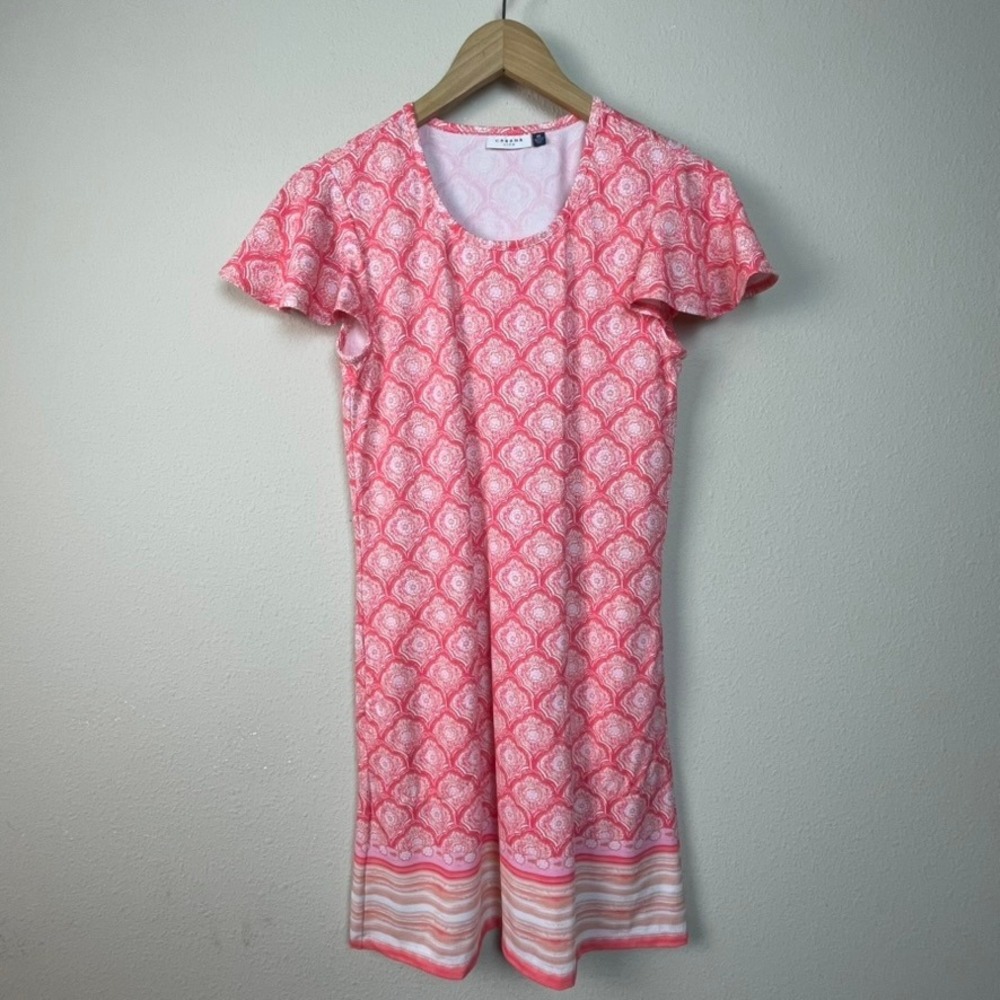 Cabana Life Women's XS Pink‎ Orange Medallion Print Flutter Sleeve Dress